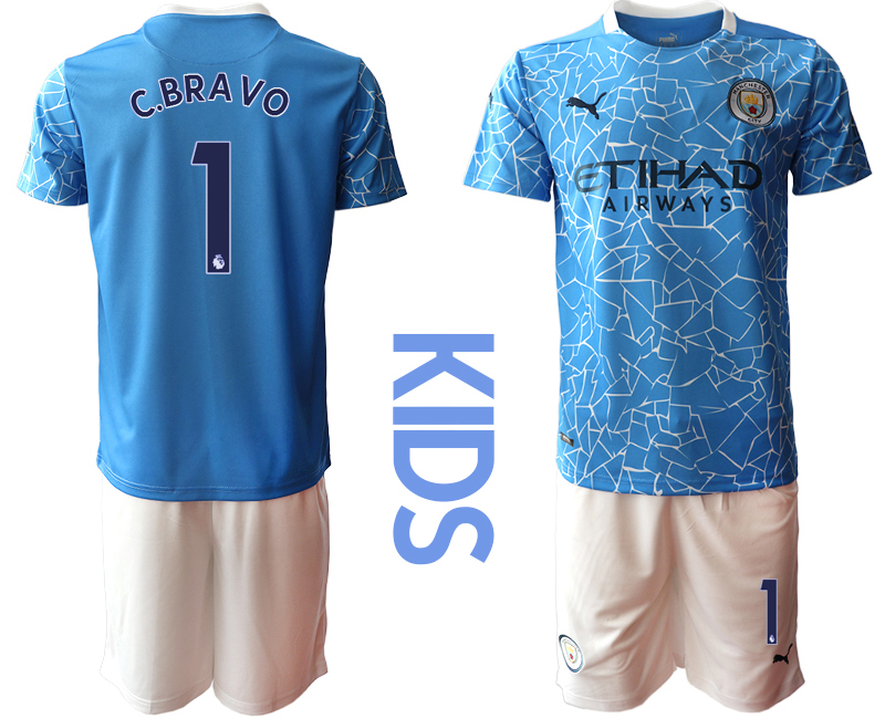 Youth 2020-2021 club Manchester City home blue #1 Soccer Jerseys